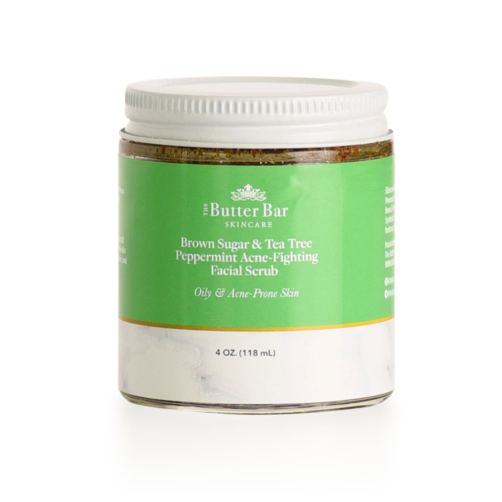 Brown Sugar & Tea Tree Peppermint Acne-Fighting Facial Scrub (Oily Acne-Prone Skin) - Natural Skincare